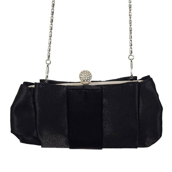 Black Formal Clutch with Silver-Tone Chain - Picture 1 of 6